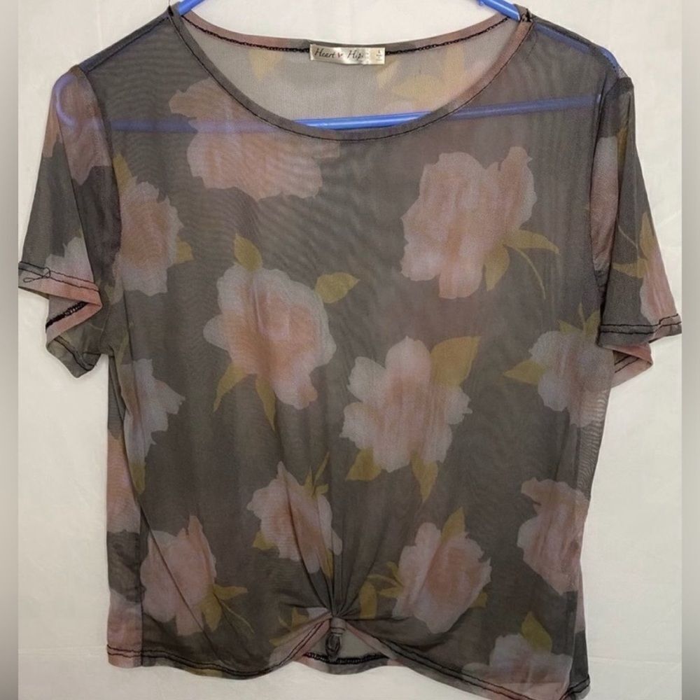 Sheer black floral shirt size L